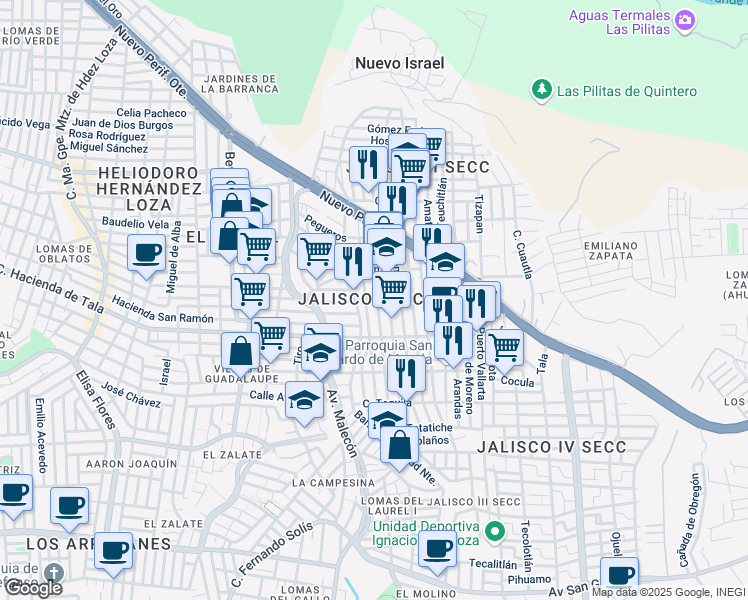 map of restaurants, bars, coffee shops, grocery stores, and more near 68 Zapopan in Tonalá