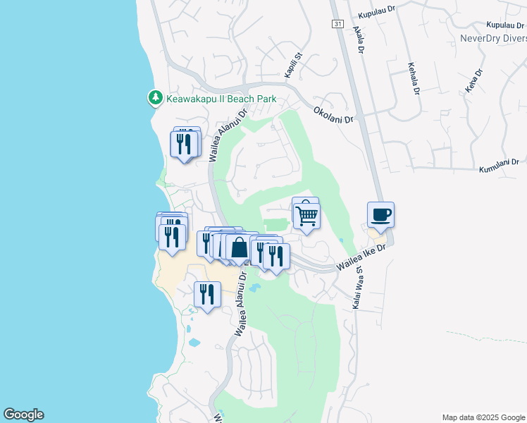 map of restaurants, bars, coffee shops, grocery stores, and more near 155 Wailea Ike Place in Kihei