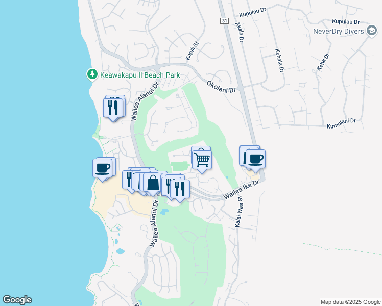 map of restaurants, bars, coffee shops, grocery stores, and more near 155 Wailea Ike Place in Wailea-Makena