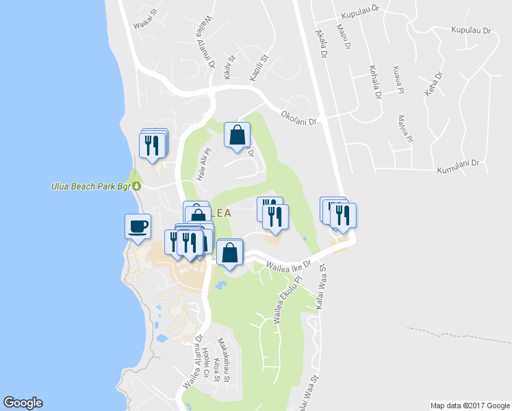 map of restaurants, bars, coffee shops, grocery stores, and more near 155 Wailea Ike Place in Kihei