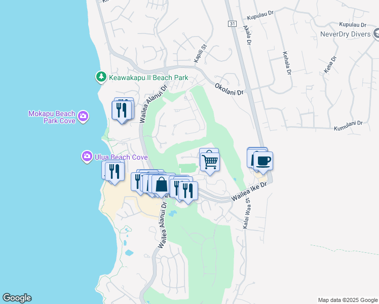 map of restaurants, bars, coffee shops, grocery stores, and more near 155 Wailea Ike Place in Kihei