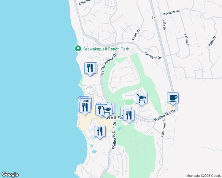 map of restaurants, bars, coffee shops, grocery stores, and more near 70 Hale Hookipa Way in Kihei