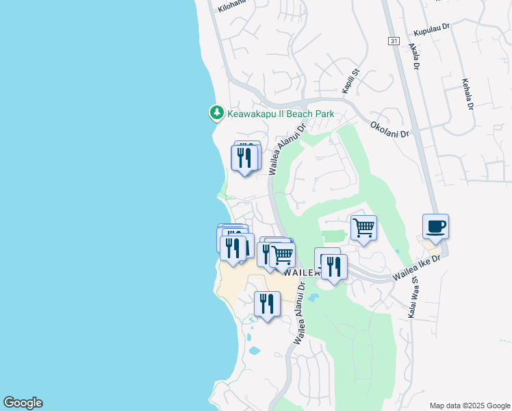map of restaurants, bars, coffee shops, grocery stores, and more near 3600 Wailea Alanui Drive in Wailea-Makena