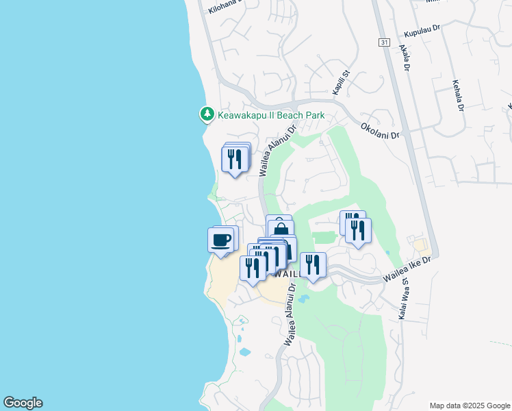 map of restaurants, bars, coffee shops, grocery stores, and more near 3600 Wailea Alanui Drive in Wailea-Makena