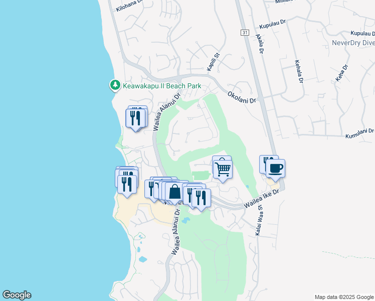 map of restaurants, bars, coffee shops, grocery stores, and more near 100 Hale Hookipa Way in Kihei