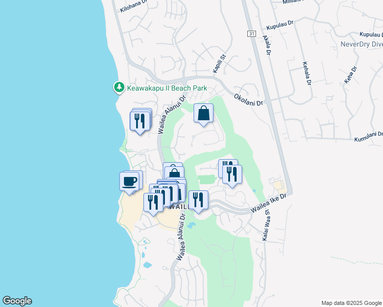 map of restaurants, bars, coffee shops, grocery stores, and more near 100 Hale Hookipa Way in Kihei