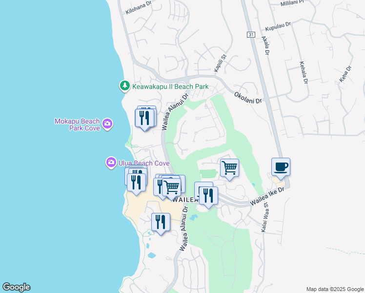 map of restaurants, bars, coffee shops, grocery stores, and more near 55 Hale Hookipa Way in Kihei