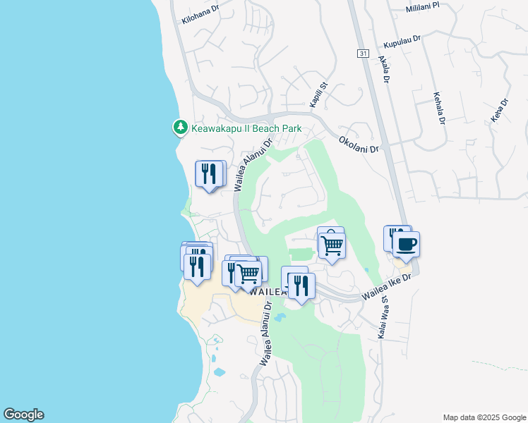 map of restaurants, bars, coffee shops, grocery stores, and more near 45 Hale Hookipa Way in Kihei
