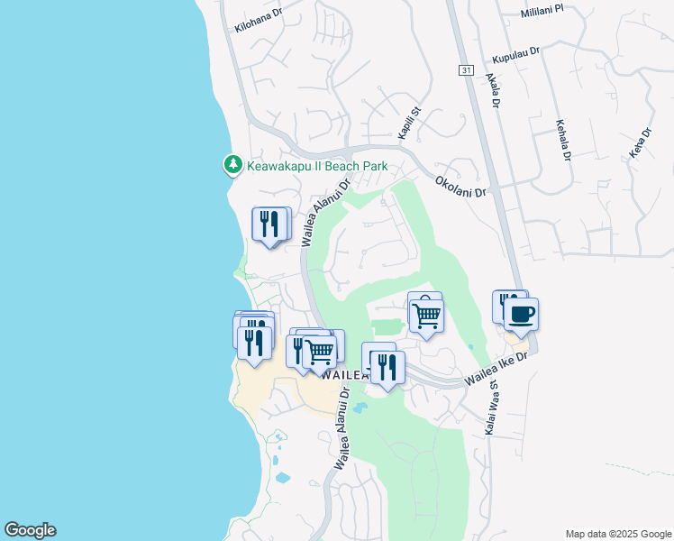 map of restaurants, bars, coffee shops, grocery stores, and more near 45 Hale Hookipa Way in Kihei