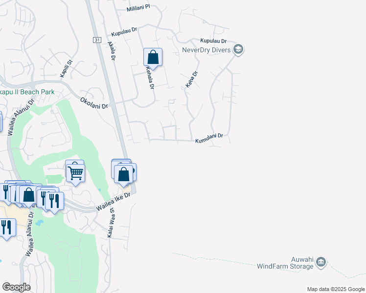map of restaurants, bars, coffee shops, grocery stores, and more near 576 Kumulani Drive in Kihei