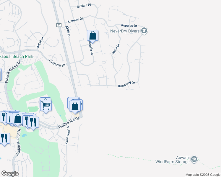 map of restaurants, bars, coffee shops, grocery stores, and more near 576 Kumulani Drive in Kihei