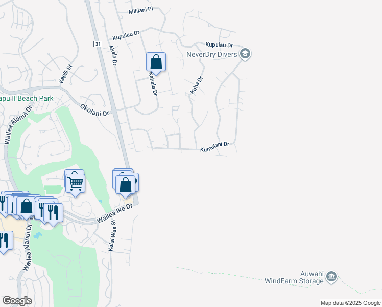 map of restaurants, bars, coffee shops, grocery stores, and more near 586 Kumulani Drive in Kihei