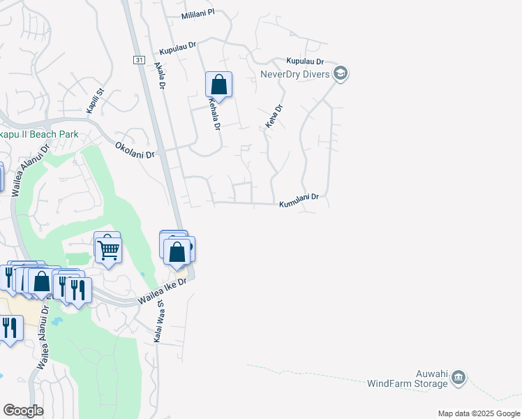 map of restaurants, bars, coffee shops, grocery stores, and more near 576 Kumulani Drive in Kihei