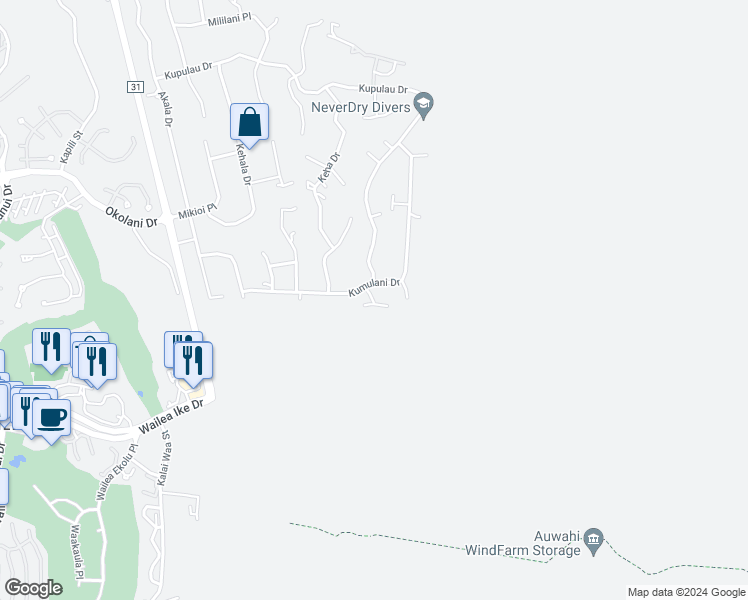 map of restaurants, bars, coffee shops, grocery stores, and more near Lauli Place in Kihei