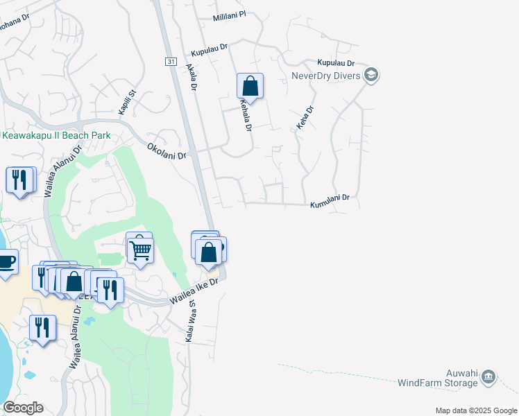 map of restaurants, bars, coffee shops, grocery stores, and more near 506 Kumulani Drive in Kihei