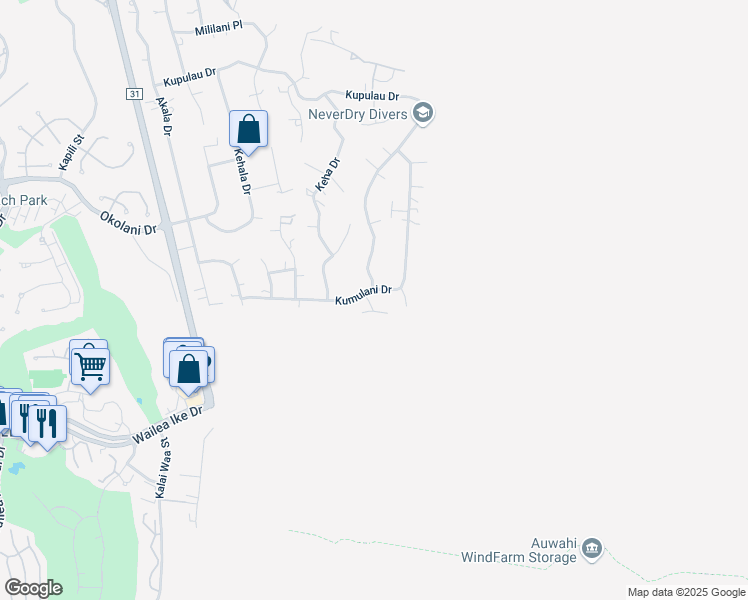 map of restaurants, bars, coffee shops, grocery stores, and more near 672 Kumulani Drive in Kihei
