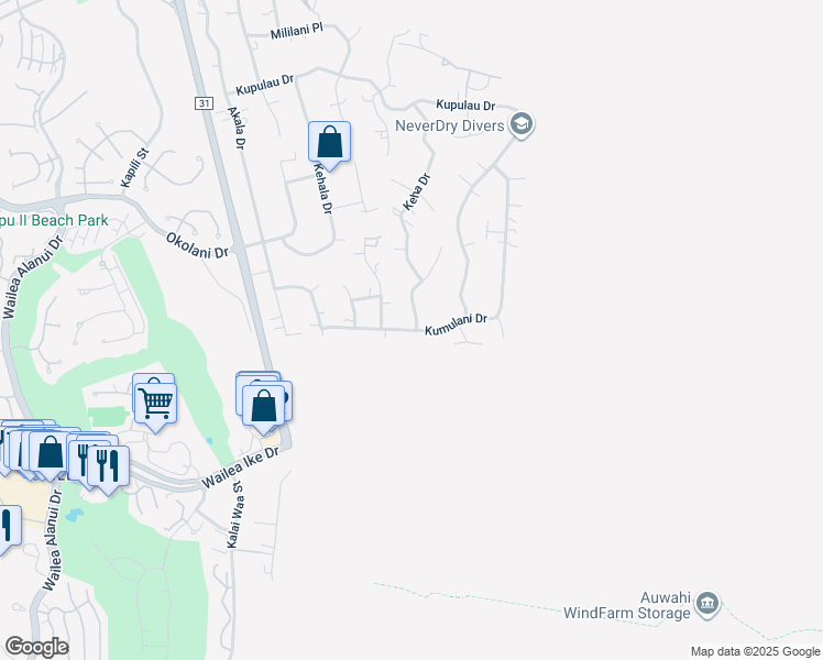 map of restaurants, bars, coffee shops, grocery stores, and more near 595 Kumulani Drive in Kihei