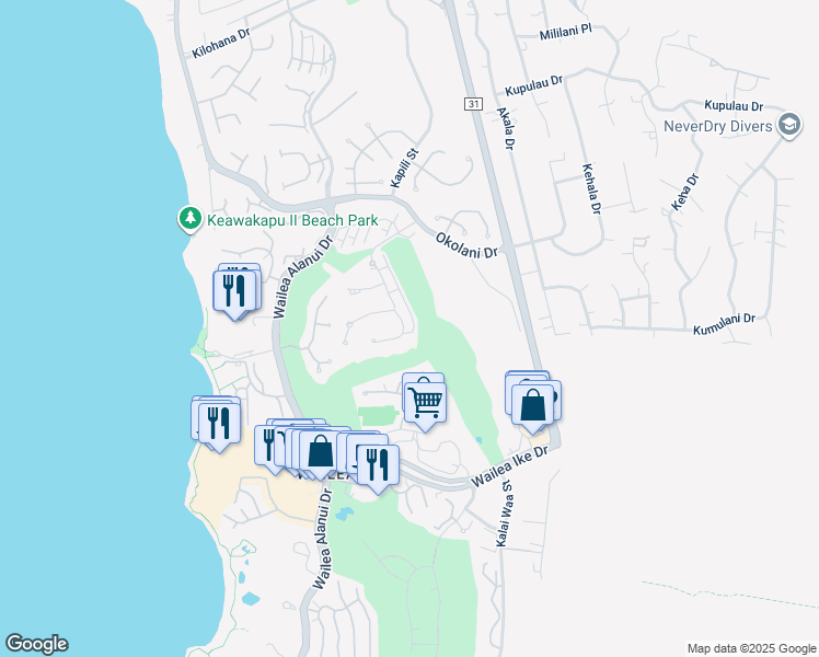 map of restaurants, bars, coffee shops, grocery stores, and more near 180 Kainui Loop in Wailea-Makena