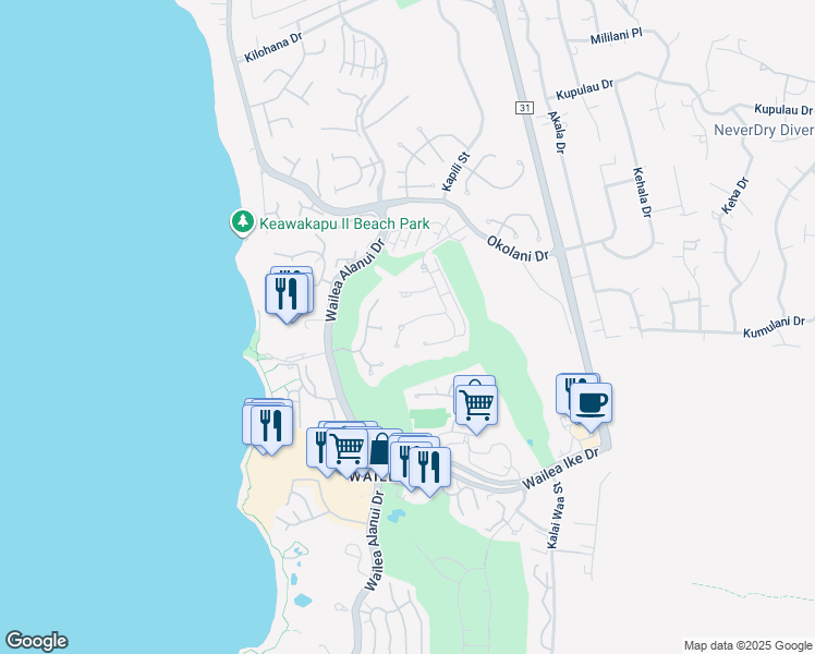 map of restaurants, bars, coffee shops, grocery stores, and more near 145 Kai la Place in Kihei
