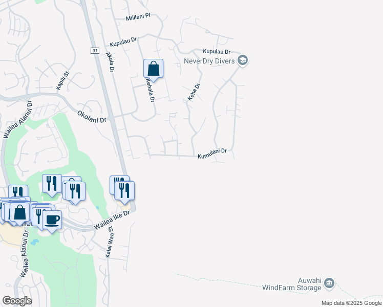map of restaurants, bars, coffee shops, grocery stores, and more near 595 Kumulani Drive in Kihei