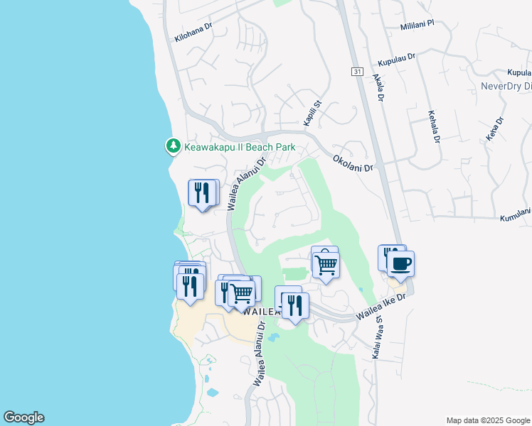 map of restaurants, bars, coffee shops, grocery stores, and more near 65 Hale Noho Place in Kihei