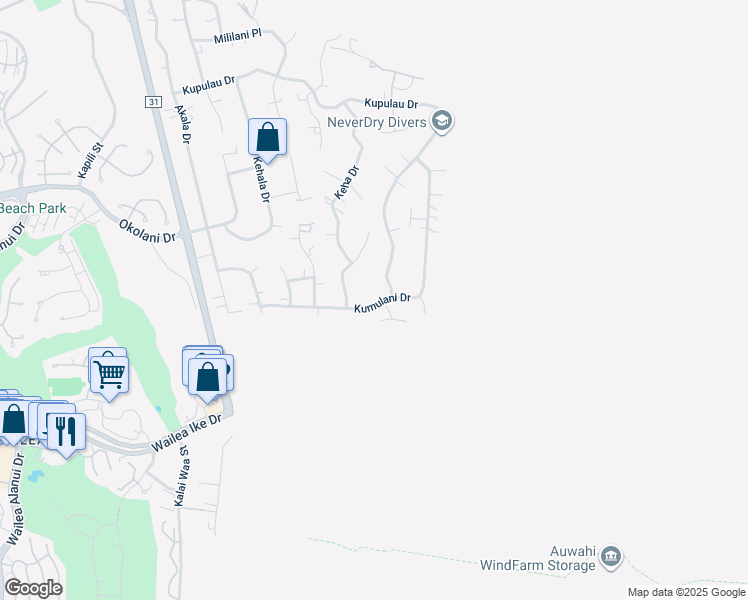map of restaurants, bars, coffee shops, grocery stores, and more near 649 Kumulani Drive in Kihei