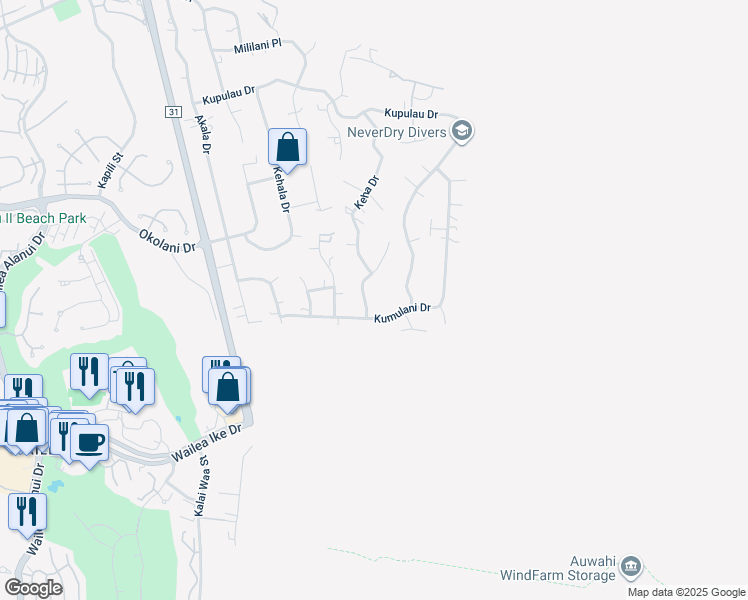 map of restaurants, bars, coffee shops, grocery stores, and more near 3505 Hookipa Place in Kihei