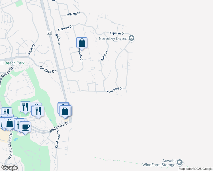 map of restaurants, bars, coffee shops, grocery stores, and more near 3505 Hookipa Place in Kihei