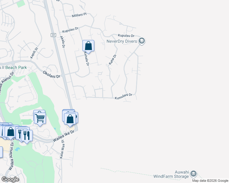 map of restaurants, bars, coffee shops, grocery stores, and more near 3467 Hookipa Place in Kihei