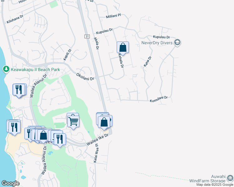 map of restaurants, bars, coffee shops, grocery stores, and more near 494 Hoala Drive in Kihei