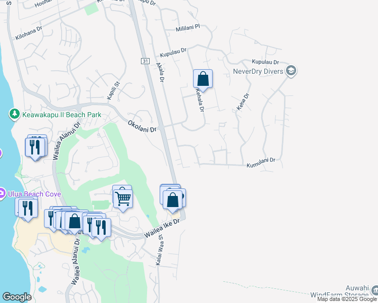 map of restaurants, bars, coffee shops, grocery stores, and more near 484 Hoala Drive in Kihei
