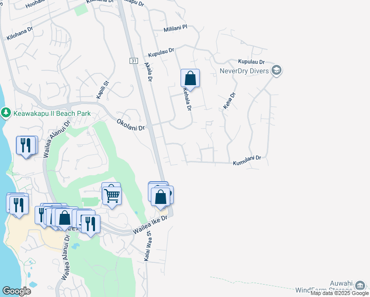 map of restaurants, bars, coffee shops, grocery stores, and more near 487 Hoala Drive in Kihei