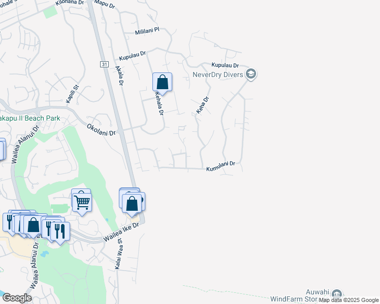map of restaurants, bars, coffee shops, grocery stores, and more near 3523 Malina Place in Kihei