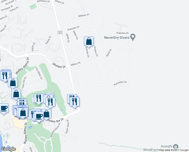 map of restaurants, bars, coffee shops, grocery stores, and more near 3513 Keahi Place in Kihei