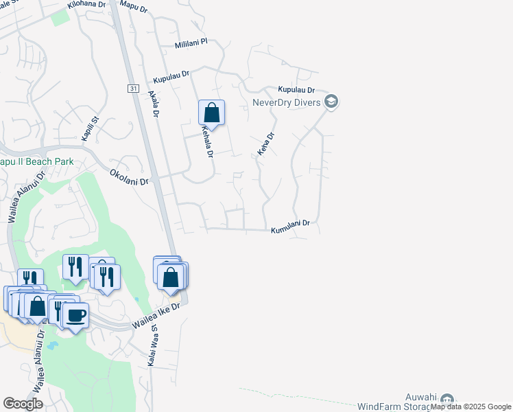 map of restaurants, bars, coffee shops, grocery stores, and more near 3515 Malina Place in Kihei