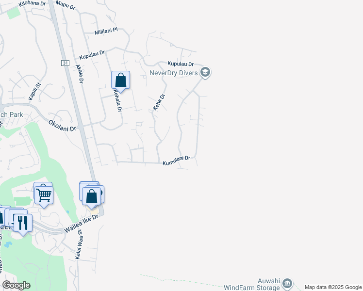 map of restaurants, bars, coffee shops, grocery stores, and more near 1127 Kupulau Drive in Kihei