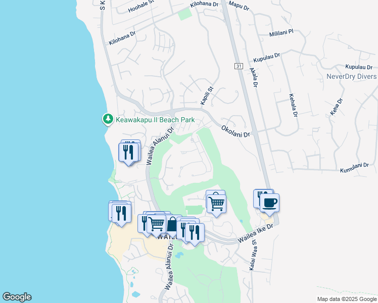 map of restaurants, bars, coffee shops, grocery stores, and more near 51 Kainehe Place in Kihei