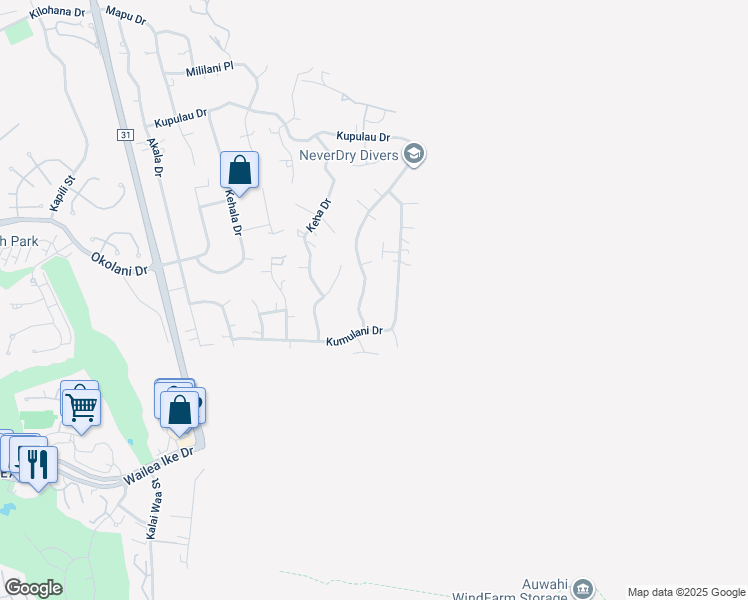 map of restaurants, bars, coffee shops, grocery stores, and more near 1101 Kupulau Drive in Kihei