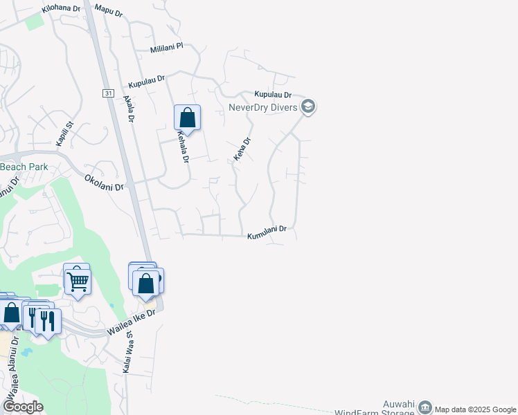 map of restaurants, bars, coffee shops, grocery stores, and more near 3435 Hookipa Place in Kihei