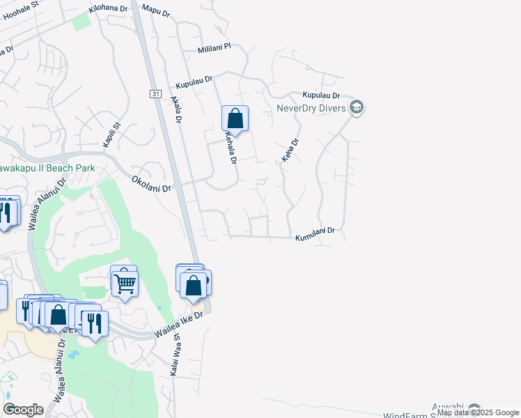 map of restaurants, bars, coffee shops, grocery stores, and more near 3500B Malina Place in Kihei