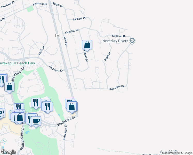 map of restaurants, bars, coffee shops, grocery stores, and more near 3500B Malina Place in Kihei
