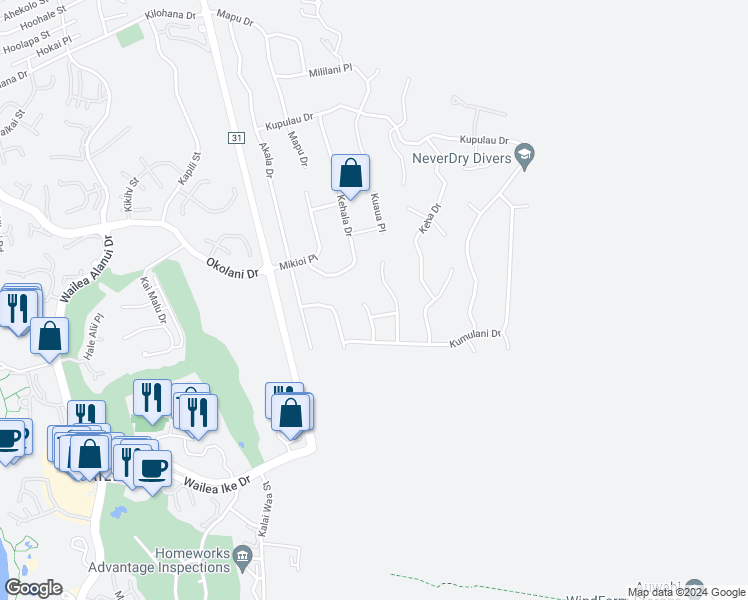 map of restaurants, bars, coffee shops, grocery stores, and more near 3503 Keahi Place in Kihei