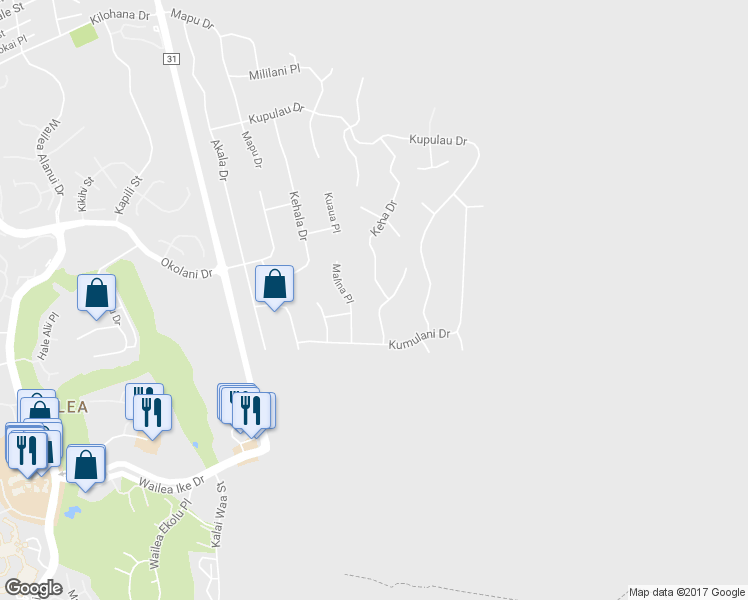 map of restaurants, bars, coffee shops, grocery stores, and more near 3450 Keha Drive in Kihei
