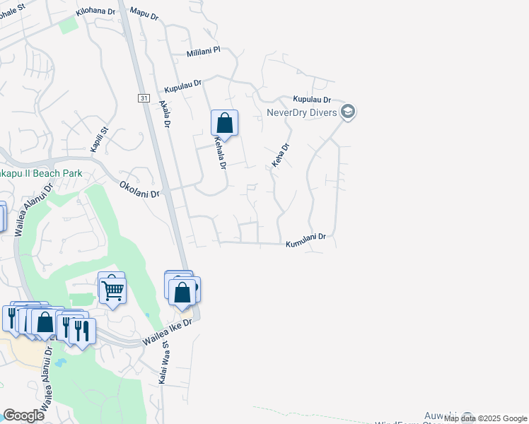 map of restaurants, bars, coffee shops, grocery stores, and more near 3513 Malina Place in Kihei
