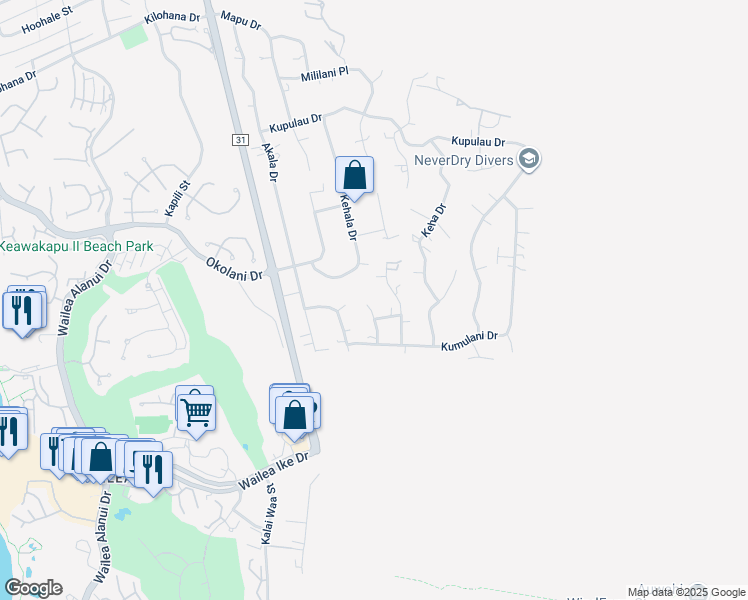 map of restaurants, bars, coffee shops, grocery stores, and more near 3513 Keahi Place in Kihei