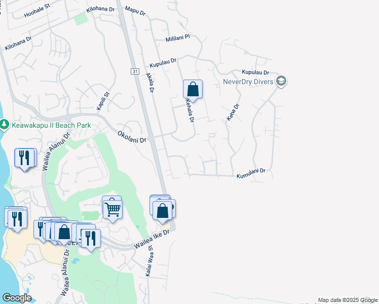map of restaurants, bars, coffee shops, grocery stores, and more near 473 Hoala Drive in Kihei