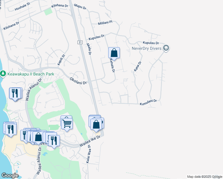 map of restaurants, bars, coffee shops, grocery stores, and more near 473 Hoala Drive in Kihei