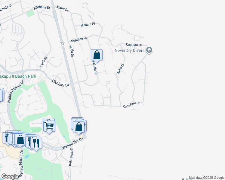 map of restaurants, bars, coffee shops, grocery stores, and more near 3505 Malina Place in Kihei