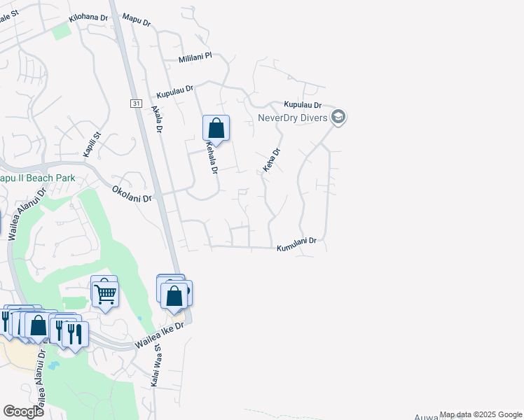map of restaurants, bars, coffee shops, grocery stores, and more near 3442 Keha Drive in Kihei