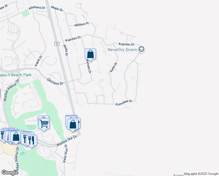 map of restaurants, bars, coffee shops, grocery stores, and more near 3515 Malina Place in Kihei